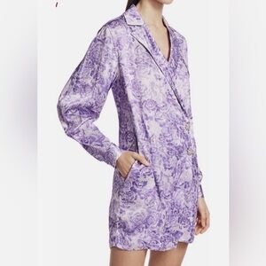 Ganni Crystal Embellished Floral Print Satin Wrap Dress Lavender